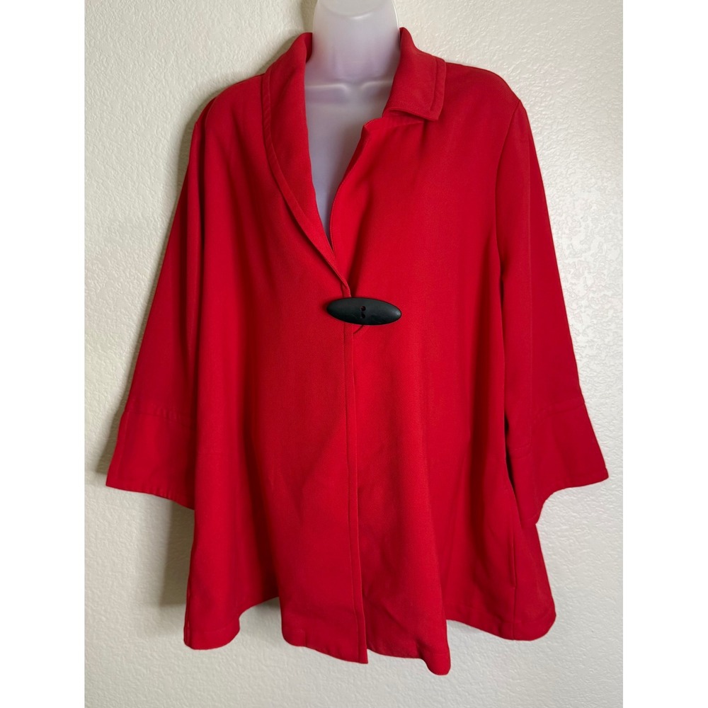 Ali Miles Womens XL Jacket Red Toggle Button 3/4 Sleeve Textured‎ Shawl Collar